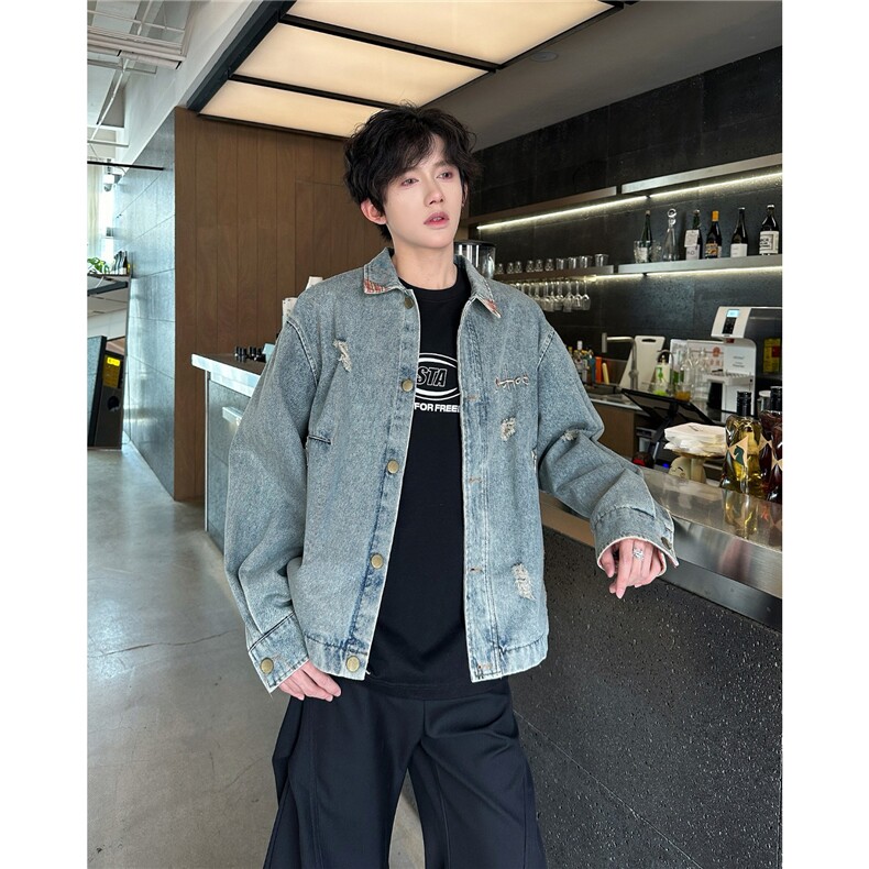 春秋美式做旧撞色磨破牛仔外套男设计感复古宽松夹克JK82222-p74,男装工装外套,星座1008