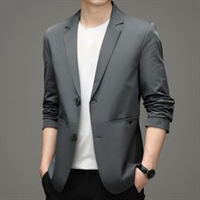 春秋季薄款西装外套男士商务休闲时尚西服中年宽松纯色单件上衣，男装西服，电商B212（原钱塘6029）