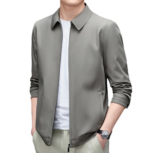 2023秋季男装休闲夹克中老年外套纯色翻领外套上衣MNSA21305-P140图片