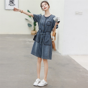 时尚显瘦牛仔连体裤女夏季新款宽松高腰短袖休闲裤百搭学生装图片