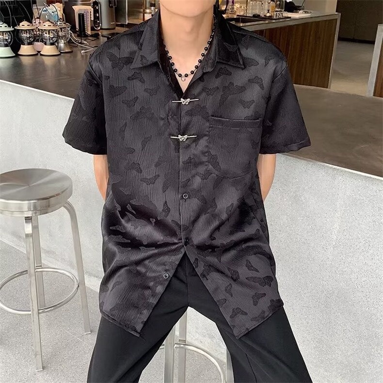 中式男装潮复古衬衫男短袖垂感高级感冰丝衬衣薄款CS673P43,男装衬衫,星座410-2