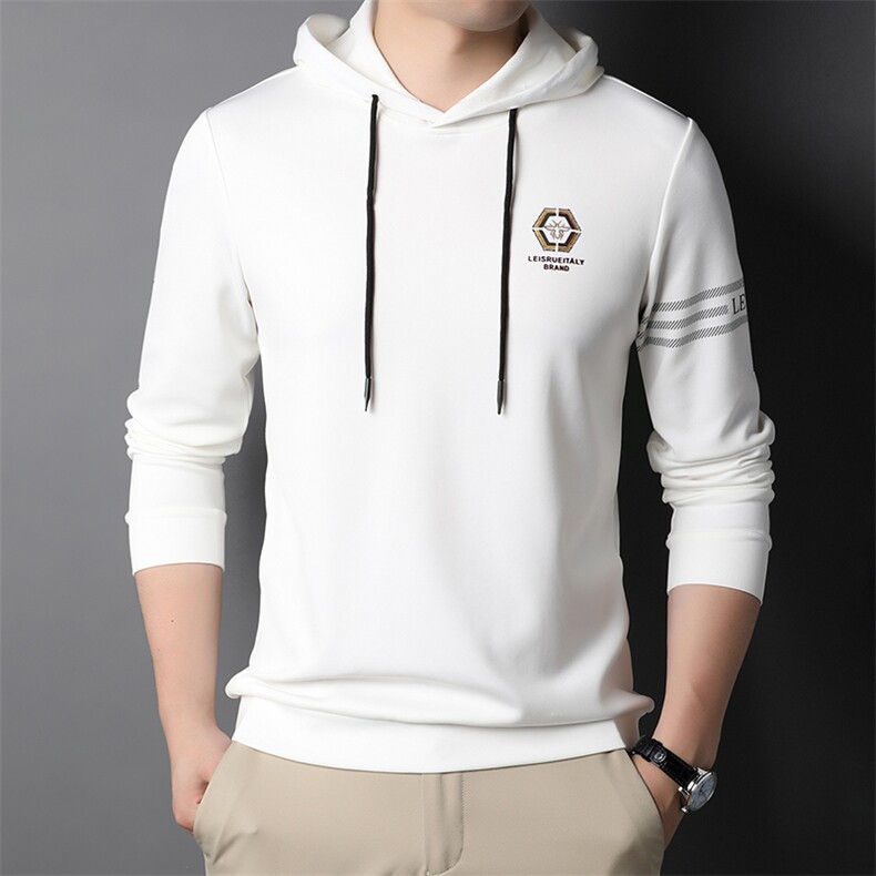 春秋季带帽卫衣男士青中年宽松韩版潮流纯色印花连帽长袖t恤，男装卫衣，电商B212（原钱塘6029）