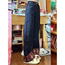 【网图有货】美式格子拼接卷边牛仔裤男女阔腿裤子NZ011CC-特P65，男装牛仔裤，星座1007（原301D）