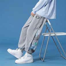 蓝底2024秋冬新款侧开叉拼接束脚运动休闲潮牌裤子2110-P45控69，男装休闲裤，星座914-3