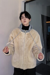 高级感水貂毛外套冬季男士保暖皮毛一体棉衣毛绒棉服衣服MY816图片