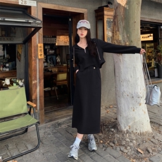 2024春款时尚潮流女装套装粉色长袖连衣裙显瘦气质淑女风，女装套装/套裙，浪花E族（衣布洛）