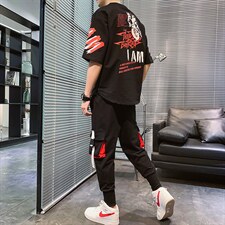 夏季新款短袖T恤套装运动休闲宽松潮流两件套男装F168P75，男装休闲套装，电商A086