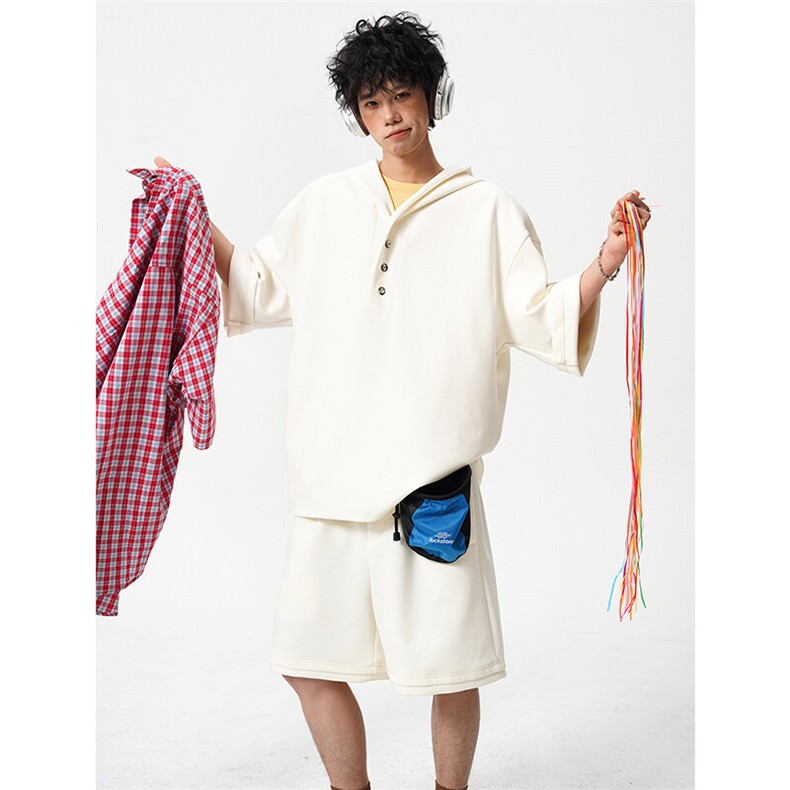 8XL-M高品质莫代尔空气层套装连帽短袖男上衣五分裤两件套TZ110,男装休闲套装,电商D206-1