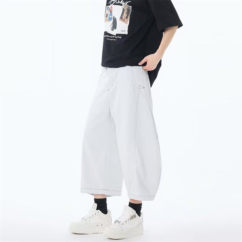 七分短裤外穿韩版大码百搭显瘦宽松遮肚高腰运动阔腿裤,男装牛仔裤,星座506