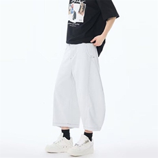 七分短裤外穿韩版大码百搭显瘦宽松遮肚高腰运动阔腿裤，男装牛仔裤，星座506