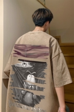 抖音供货、10万现货印花款230克水洗棉短袖T恤D223A-ST2373-P35，男装T恤，电商019-1