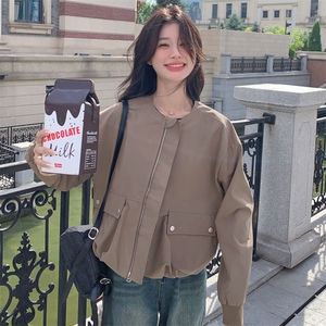 高级小众韩系慵懒chic卡其色外套女春秋超火好看工装短款夹克上衣图片
