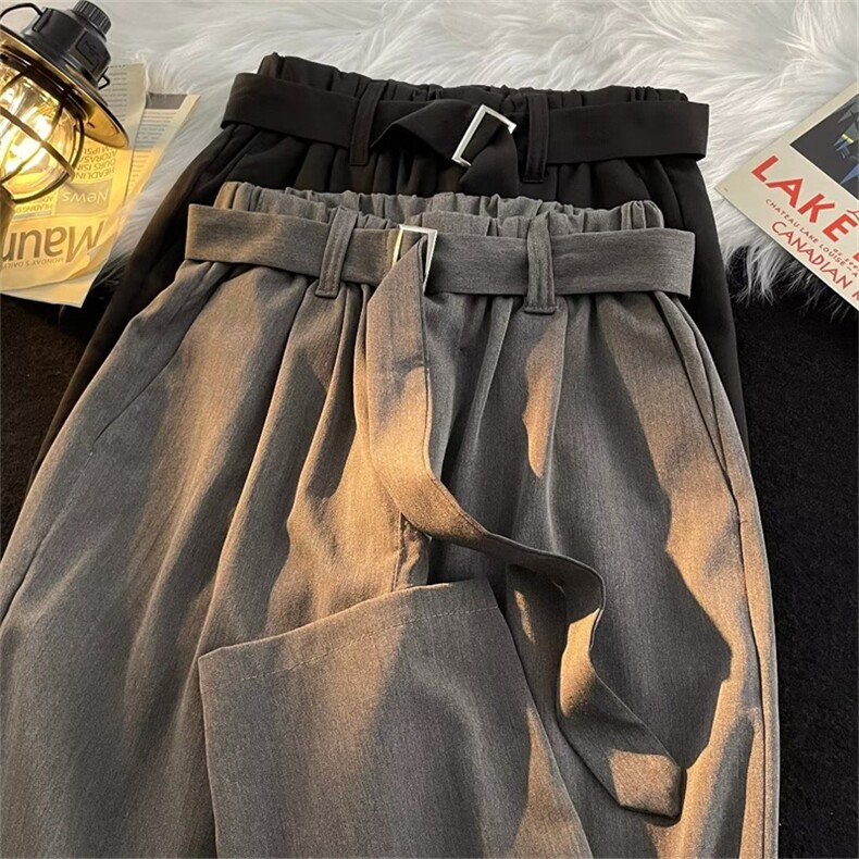 垂感西裤男港风宽松休闲长裤潮流痞帅ins坠感直筒x4822-p35配腰带，男装西裤，星座1008