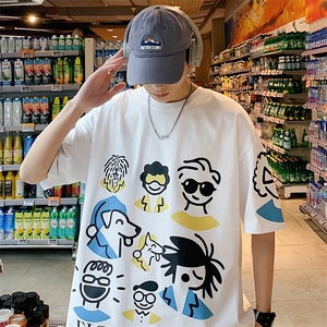 夏季新款休闲短袖T恤港风时尚印花圆领半袖男女 1622-P38 控价58图片