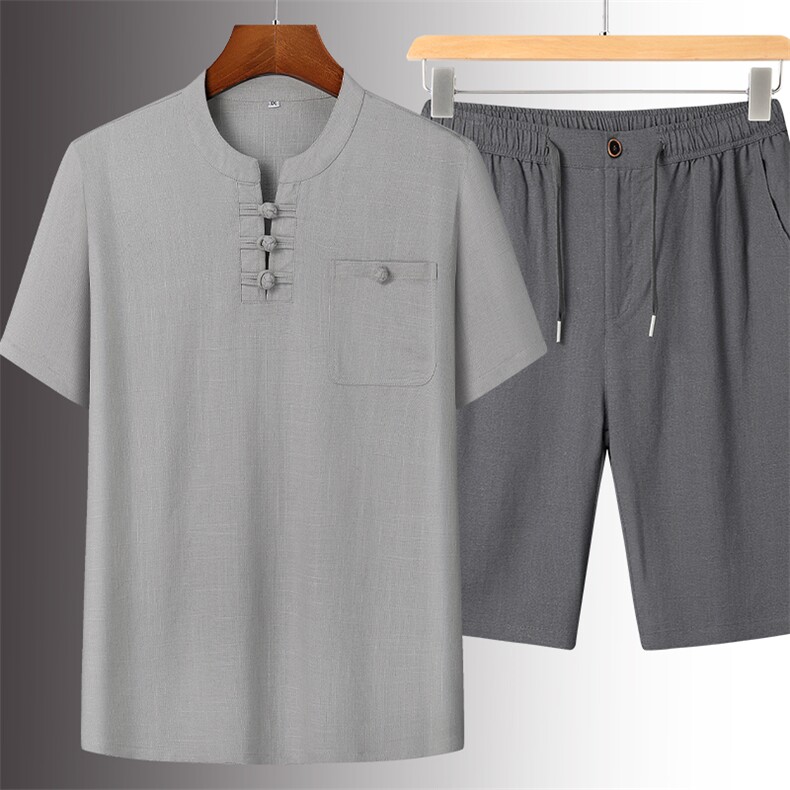 2026夏季亚麻短袖唐装薄款短裤风长裤套装CM7024B-P105-P110,男装休闲套装,星座1105-3