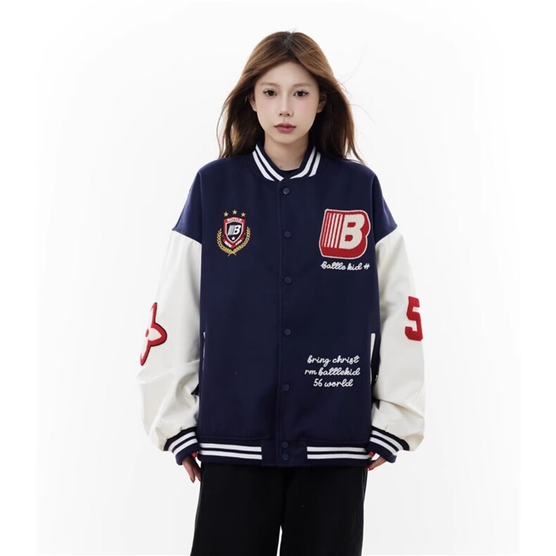 美式复古徽章字母印花潮牌外套女秋季学院风宽松休闲棒球服，女装短外套，星座1210-1