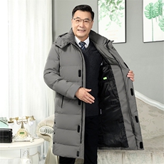 现货主推爸爸长款连帽羽绒服男中老年爷爷保暖开衫外套YR307-P150，男装羽绒服，星座1210A