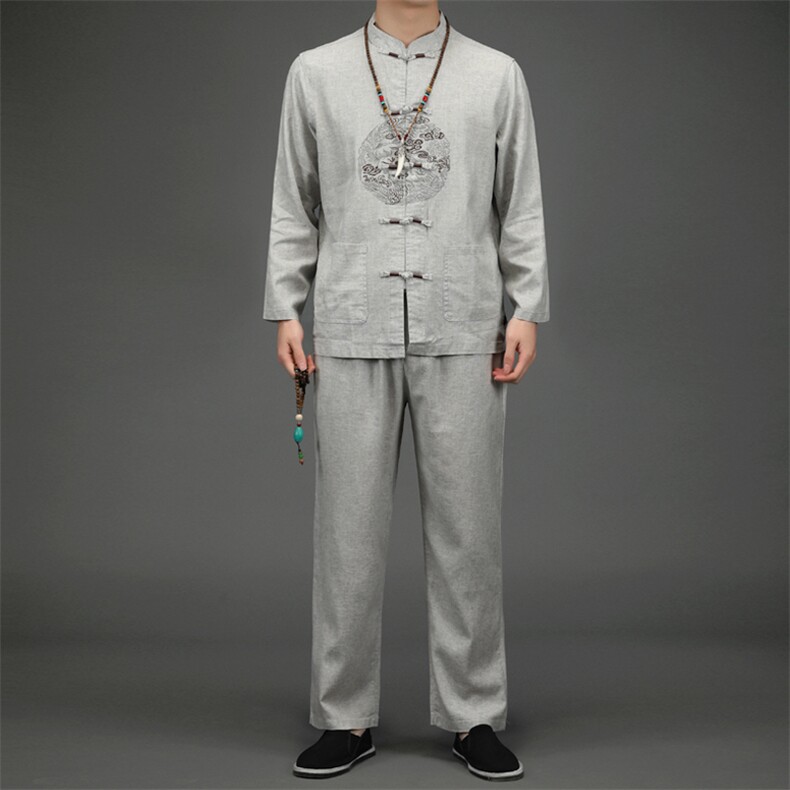 BETZ907钱塘2020-2风亚麻唐装男士中老年男装中老年套装P105，男装中老年男装，钱塘207-2