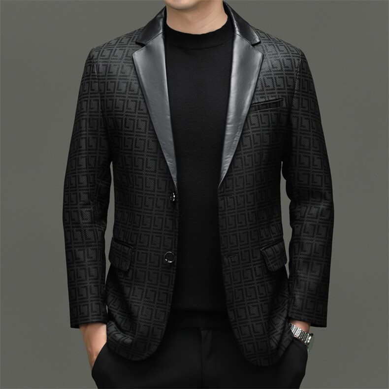 BG8113春秋款海宁真皮皮衣男绵羊皮印花西服商务休闲男装外套,男装西服,电商B360A（原721A）