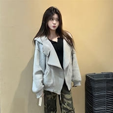 抖音得物品质26春装美式重磅结构斜拉链高领连帽卫衣开衫外套W61，女装短外套，电商A486