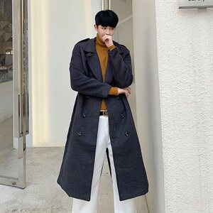 2020冬款呢大衣加长双排扣呢风衣男款拉风呢衣男外套冬装D501P135图片