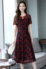 植物花卉潮流休闲时尚中长款气质件2021年夏季连衣裙，女装连衣裙，江南富贵女