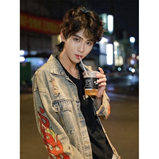 复古毛边火焰刺绣牛仔外套男春秋季新款水洗痞帅工装夹克JF8073，男装工装外套，星座1116A（原606A-3）