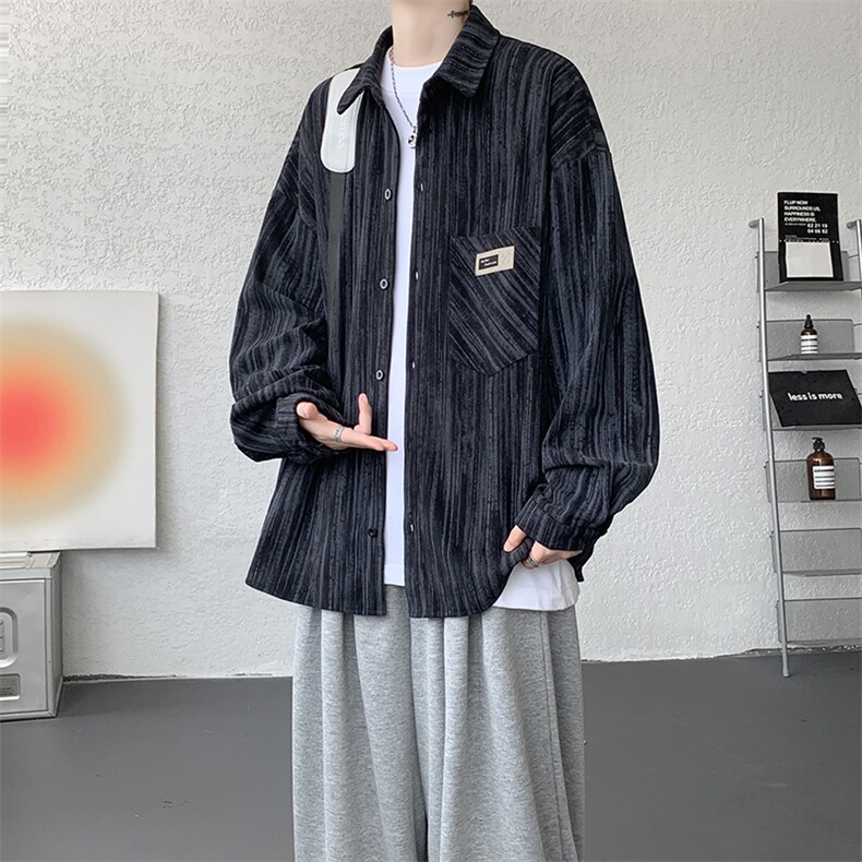 衬衫男秋季新款港风宽松灯芯绒扎染长袖衬衣CS3097-P42，男装衬衫，星座214-3