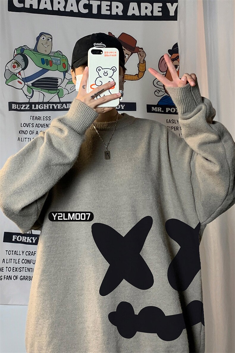 港风潮流长袖毛衣外套宽松休闲圆领套头针织衫线衣7024P55加绒P70,男装针织衫/毛衣,星座226-2