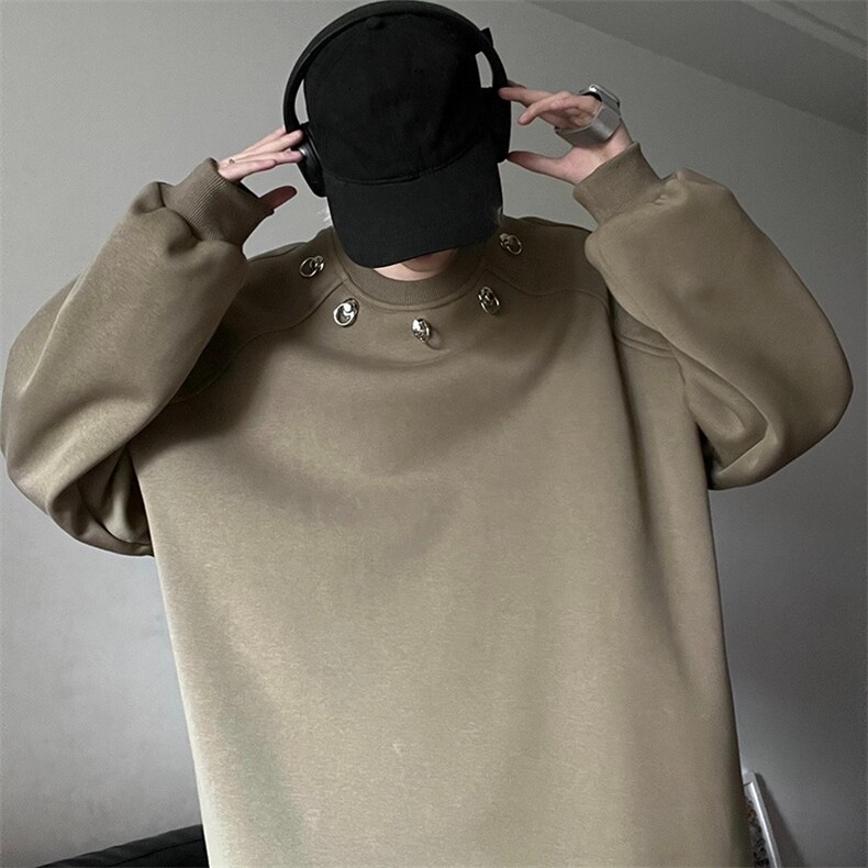 复古oversize垫肩酒红色圆领卫衣男女铆钉设计感小众内搭，男装卫衣，星座218-1（原230）