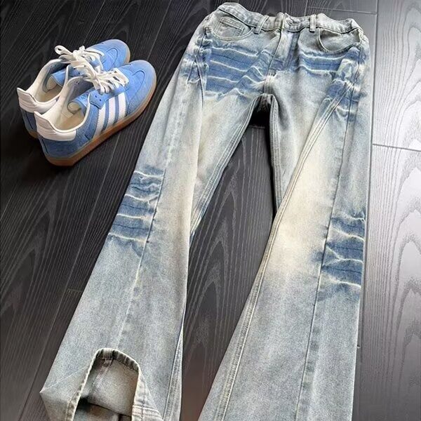 K7151-P512025秋冬直筒牛仔裤男潮牌美式高街水洗复古做旧宽,男装牛仔裤,电商B323A