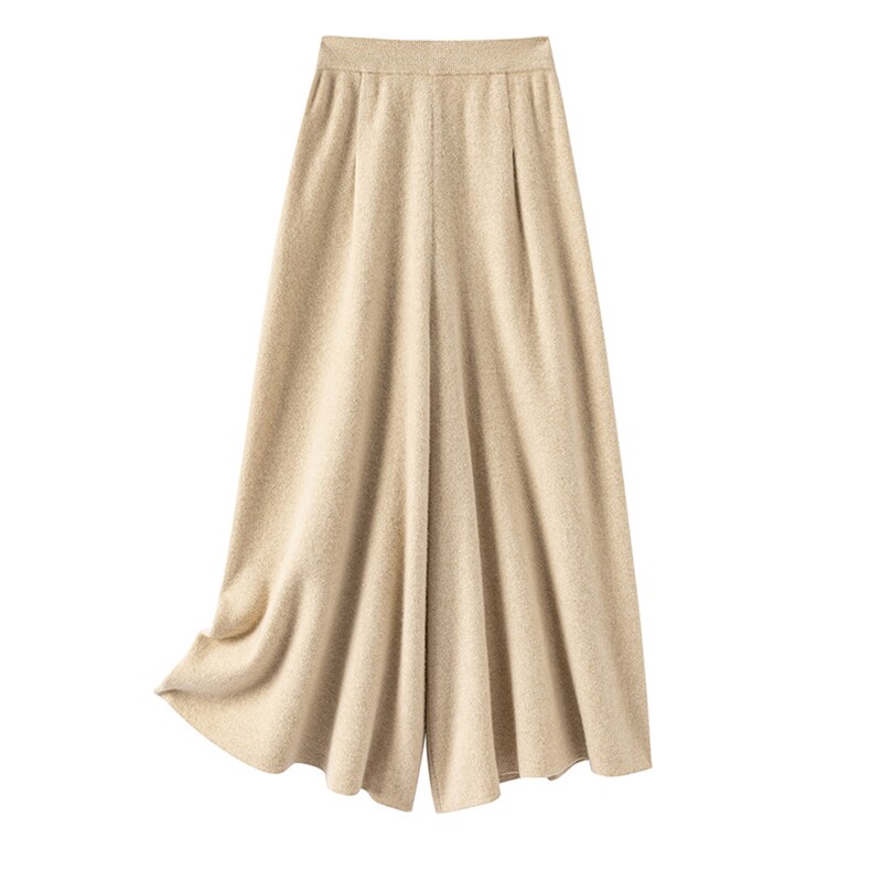 极简风高腰羊毛阔腿裤女灰色垂感显瘦百搭保暖裙裤宽松休闲大摆裤，女装休闲裤，阿娇羊绒