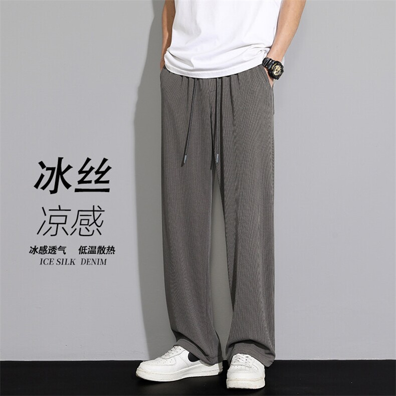 2025夏季新款灰墙大码港风直筒阔腿冰丝裤M-5XHK23121-特P35,男装休闲裤,电商A022