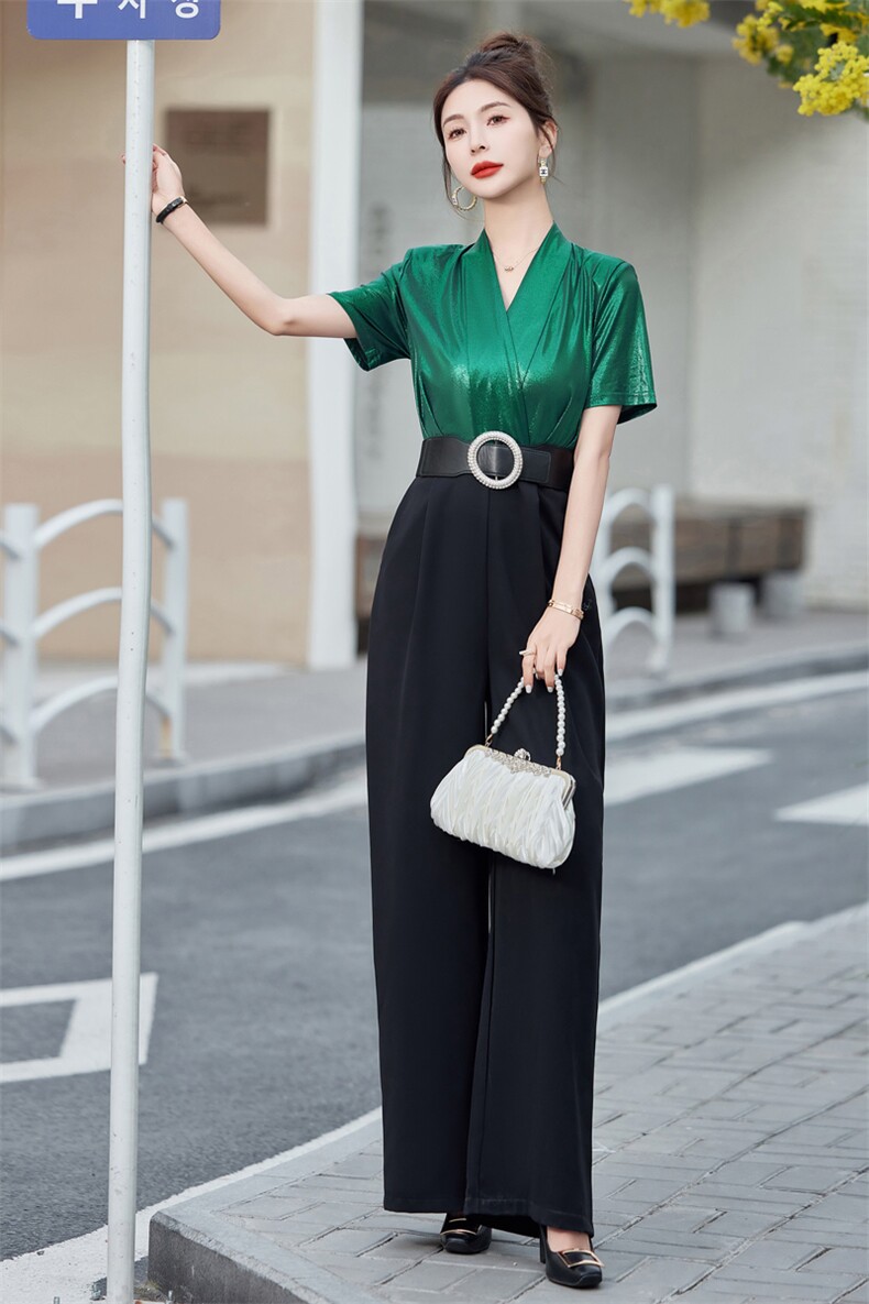 设计感御姐时尚气质轻奢连体裤女2025夏季短袖高腰拼接修身连衣裤,女装连体裤,微微衣阁