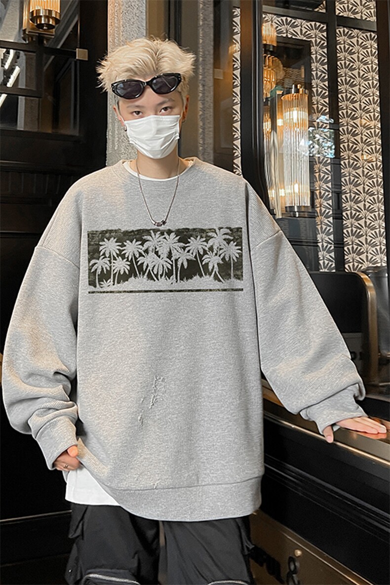 华夫格！华夫格上衣男圆领华夫格卫衣男大码长袖t恤男HY230-特P23,男装T恤,电商B367