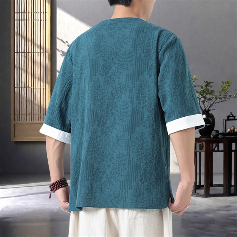男士衬衫五分袖衬衣中袖印花圆领唐装风XZ1512-2612-P40,男装T恤,星座1512