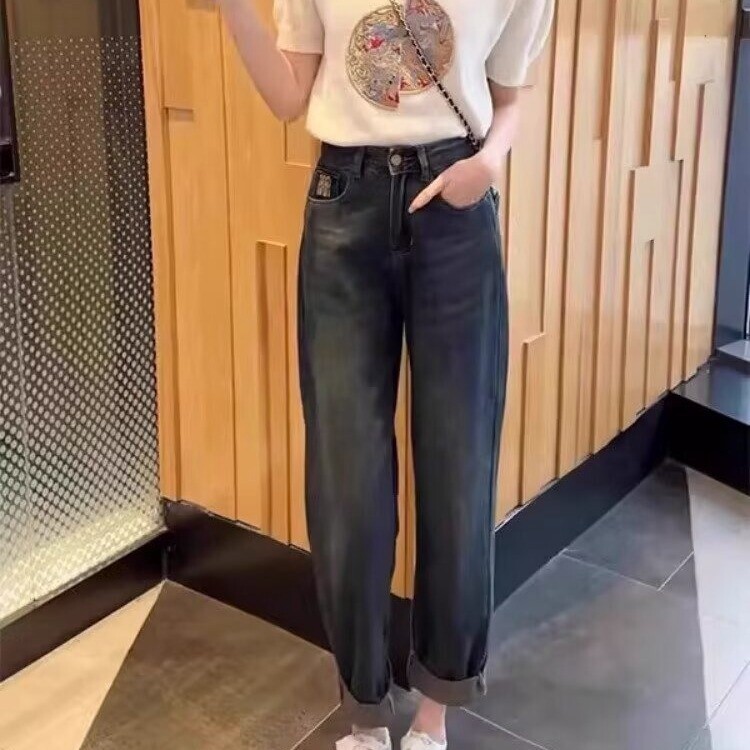 哈伦牛仔裤女秋冬加绒梨形身材宽松遮胯显瘦大码萝卜裤高腰老爹裤,男装牛仔裤,星座218-8