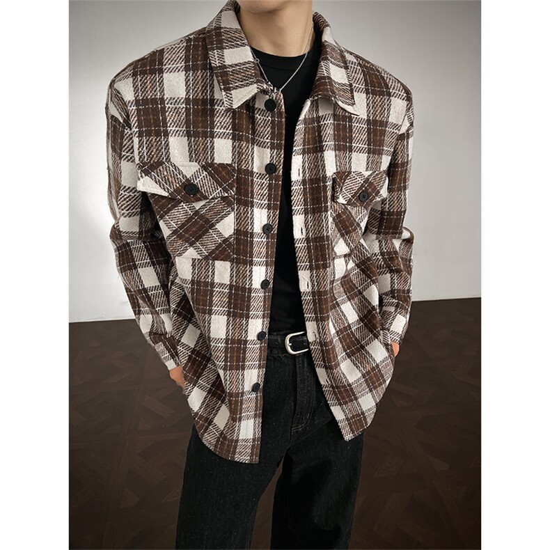 港风呢料格子衬衫重磅360g男宽松口袋设计外套J5283-特P40控78,男装衬衫,电商A001