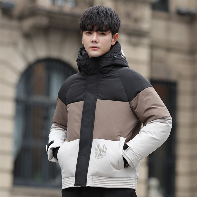 现货足羽绒服连帽短款拼接加厚保暖防寒青年白鸭绒外套612-P100,男装羽绒服,星座1210A
