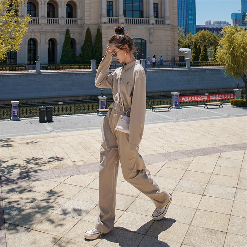 【现货主推】2024经典卡其长袖工装连体裤2C372-2028-P120控178,女装连体裤,2C372