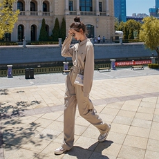 【现货主推】2024经典卡其长袖工装连体裤2C372-2028-P120控178，女装连体裤，2C372