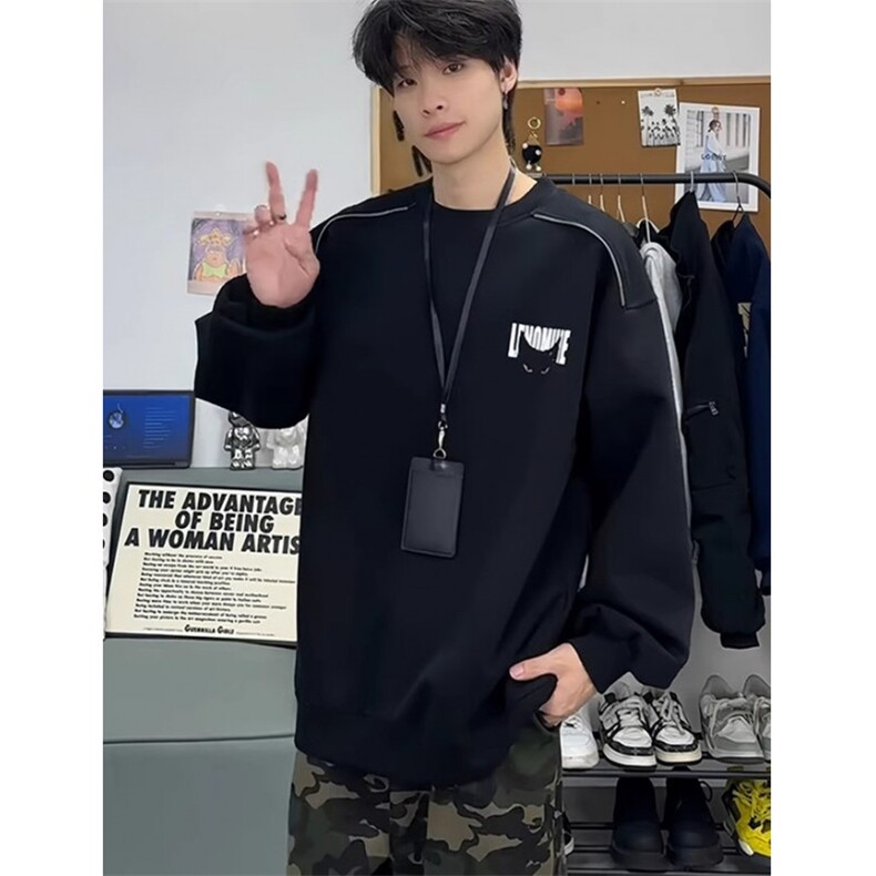 复古重磅卫衣男女套头休闲秋冬季圆领肩链设计感上衣W06,男装卫衣,星座1116A（原606A-3）