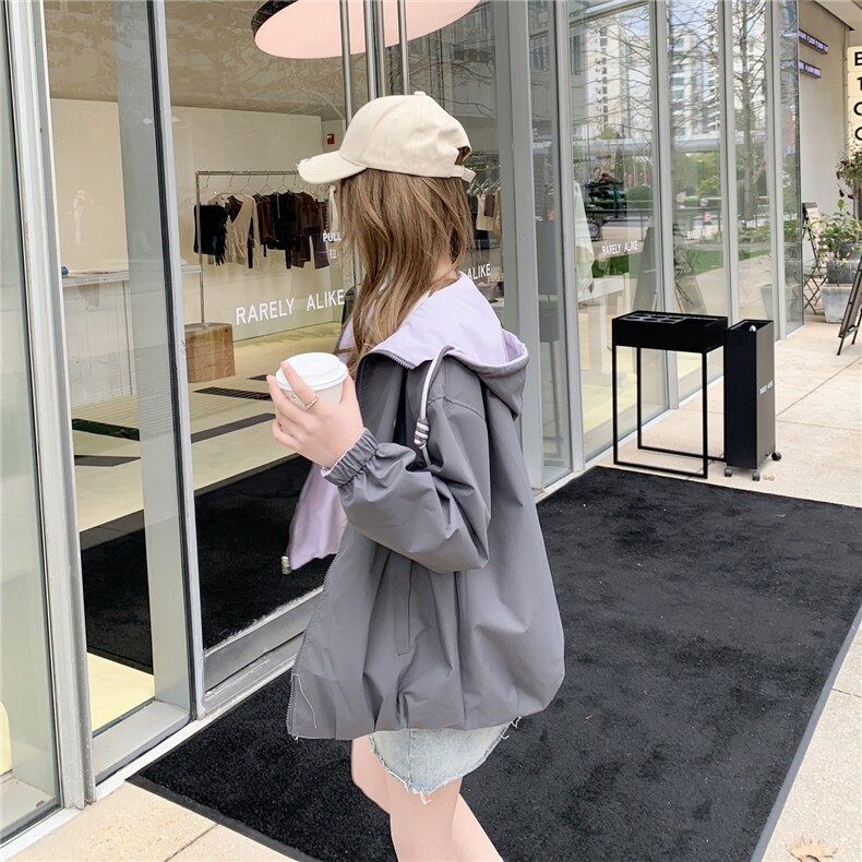 双面穿休闲外套女春秋季少女夹克新款初高中生学院风上衣,女装卫衣/绒衫,网红馆