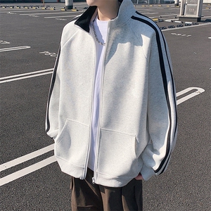 H215条纹开衫卫衣男新款潮牌立领宽松外套ins美式休闲拉链上衣图片