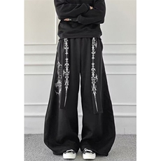 复古图腾印花设计飘带跳舞休闲裤男女cleanfit宽松弯刀裤KA8109，男装休闲裤，星座1116A（原606A-3）