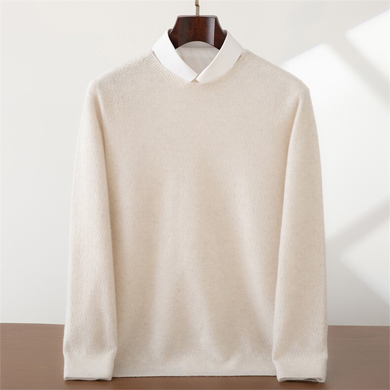 2025年秋季时尚百搭圆领长袖青春流行华夫格一线圆领，男装羊绒套衫，蜜暖羊