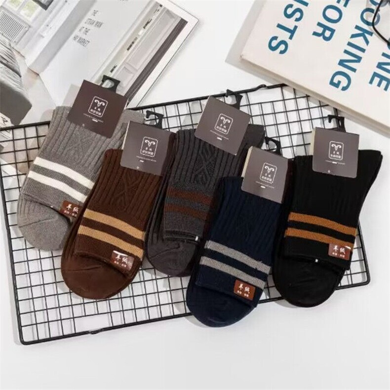 秋冬季新款袜子纯色羊绒羊毛男中筒双针加厚保暖休闲男长袜WZ6256，袜子，星座224