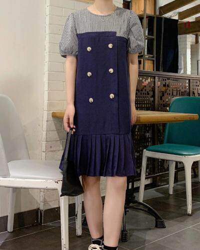 拼接连衣裙现货，女装连衣裙，赫她娜