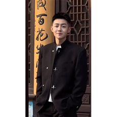 新中式垫肩西服外套男宽松复古高级中山风痞帅立领西装601-1--XF1，男装西服，星座601-1
