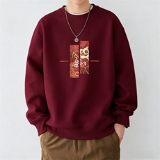 1506/QHC40450/P40酒红色本命年卫衣男款冬季圆领上衣，男装卫衣，星座1506